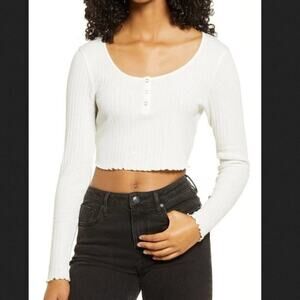 NWT BP White Long Sleeve Crop Henley Top XL